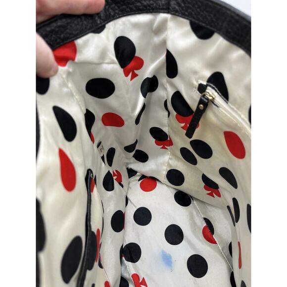 Kate Spade Lg Black Grove Court Thea Leather Tote Polka dot lining and Zip Sides - Picture 12 of 16